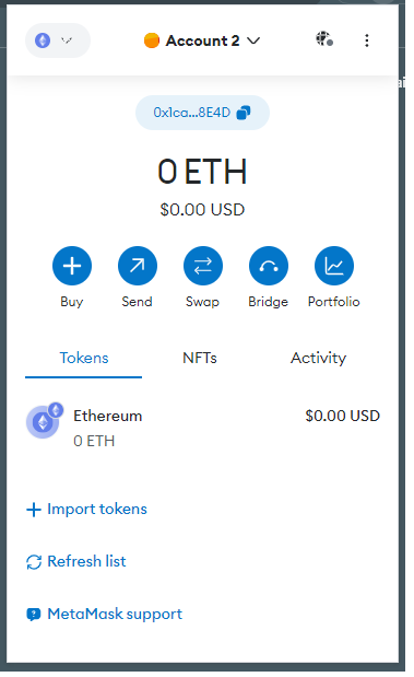 Metamask panel