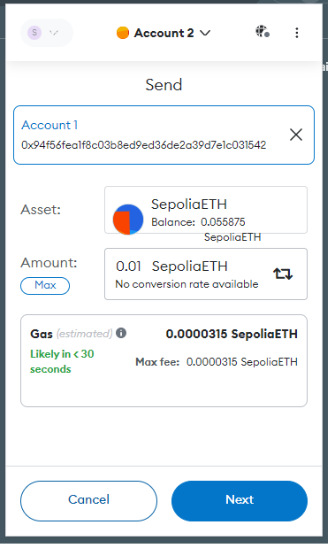 Metamask panel