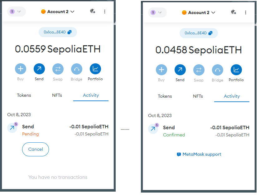 Metamask panel